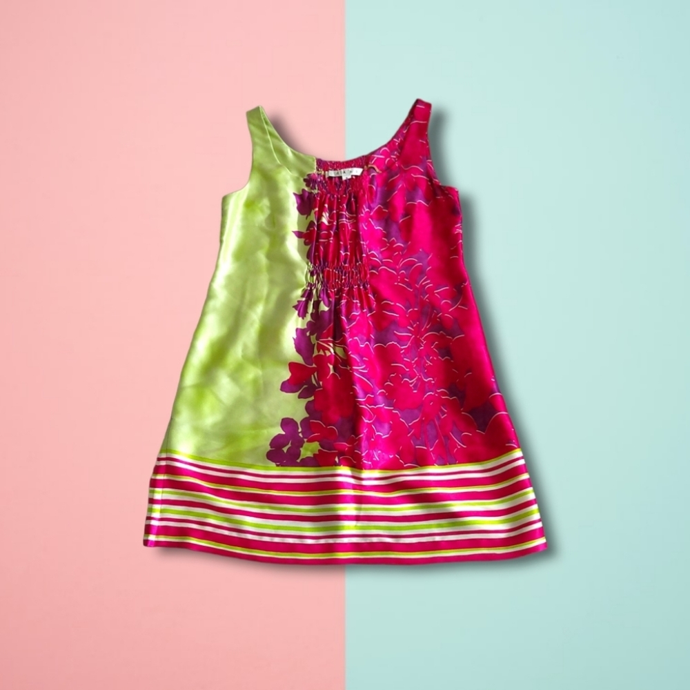 CAbi | Cosmo Green/Magenta Floral Silk Sleeveless Tunic Top (SIZE S)